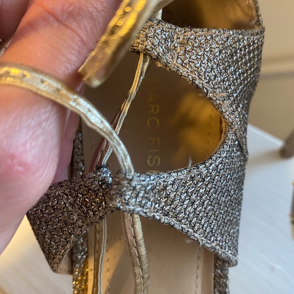 Marc Fisher Silver Glitter Lace Up Heels Ankle Strap Sandals Stilettos 9 NEW - Picture 4 of 7